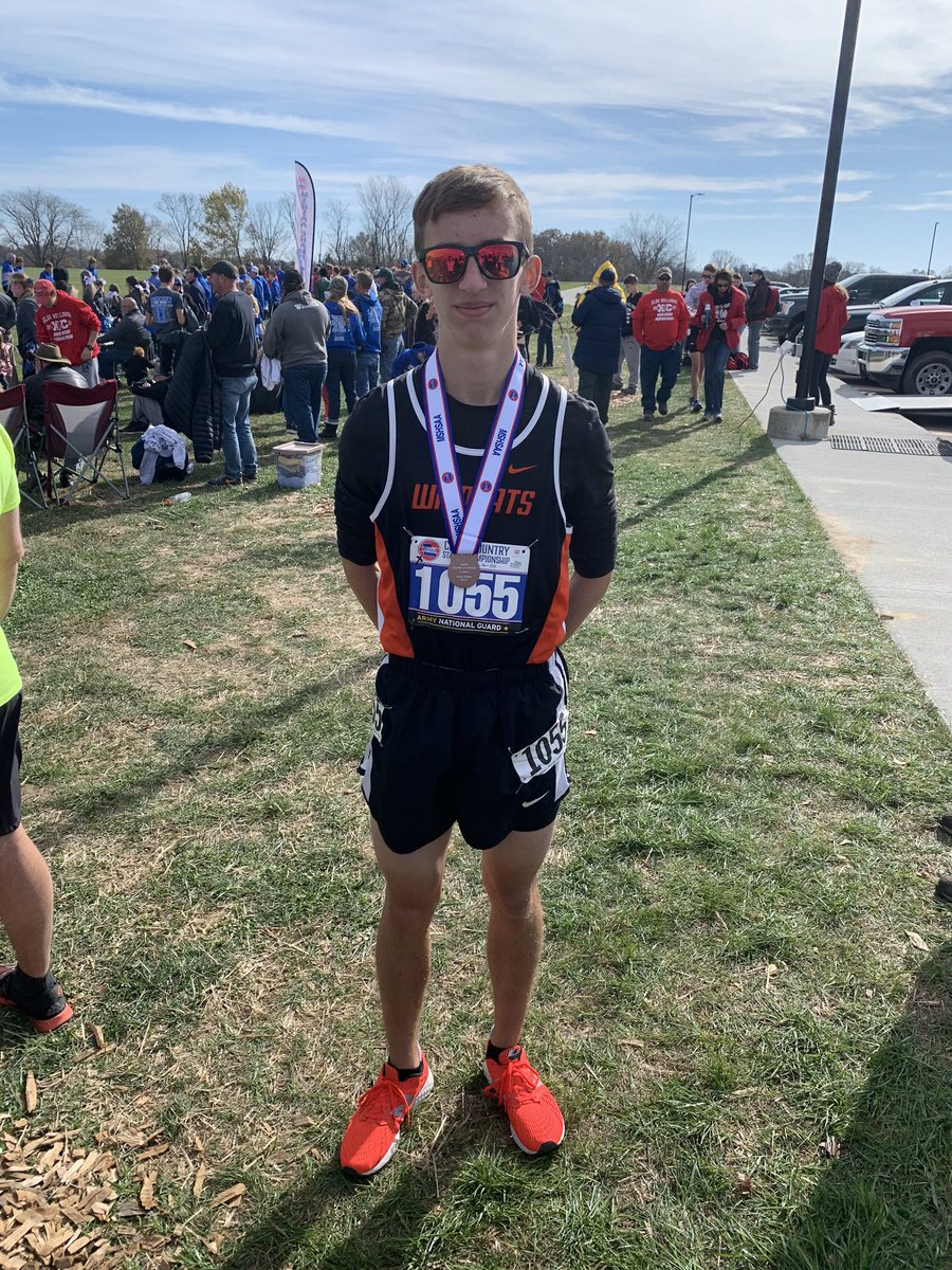XCWildcatTF's tweet photo. Nathan Hinrichs takes 24th. Heβs all state!!! Way to go buddy. 16:56!!! Distler hangs on and runs a solid race finishing 124th. Great season guys. 3rd all state cross country athlete in NB history. #NBXC https://t.co/ttYh7vW2m0