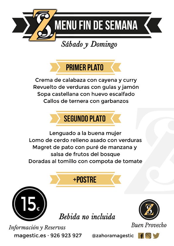 Fin de semana en #ZahoraMagestic con nuestro #MenuDiarioSemanalZahora👉http://magestic.es/menusemanal/ #restaurante #comer #foodtime #menudiario #TurismoCiudadReal #CiudadReal