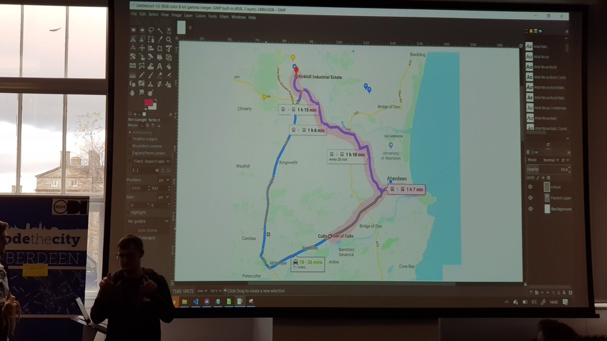 codethecity's tweet photo. Team #FarYeGaan working on calculatiing transport options for travel across the city to make better, more intelligent travel decisions.
Some crazy bus journeys. No wonder car is easier.
#ctc17 https://t.co/jExWM3wrxp