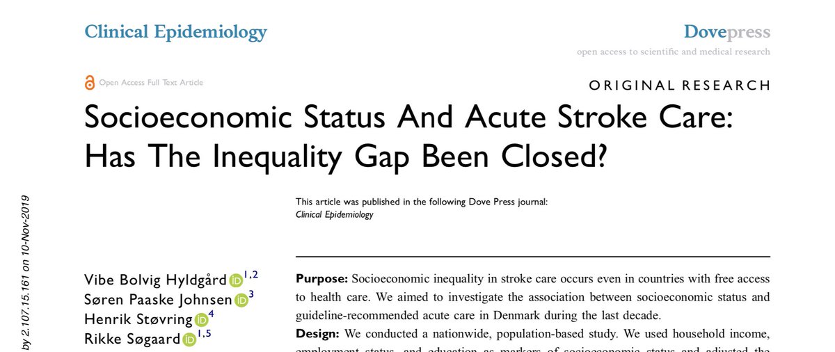 Nyt dansk studie dokumenterer ulighed i akut apopleksibehandling. Hjernesagen vil have afdækket, hvorfor mennesker med lav socioøkonomisk status ikke får behandling, der følger anbefalede standarder? #ulighedisundhed