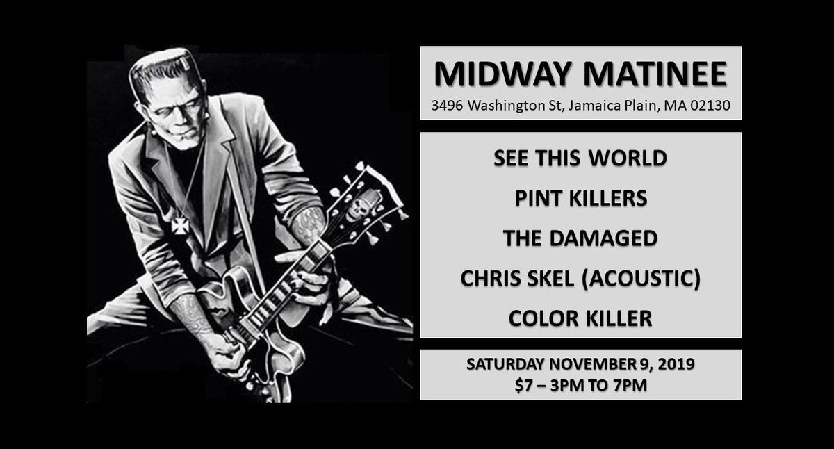 Today (Saturday 11/9) 3pm: Pint Killers, See This World, The Damaged, .<a href="/ColorKillerBand/">Color Killer</a>, Chris Skel (acoustic)

Learn more: ow.ly/jpLG50x2A9O
#midwaycafe #jp #themidway #jamaicaplain #MidwayMatinee