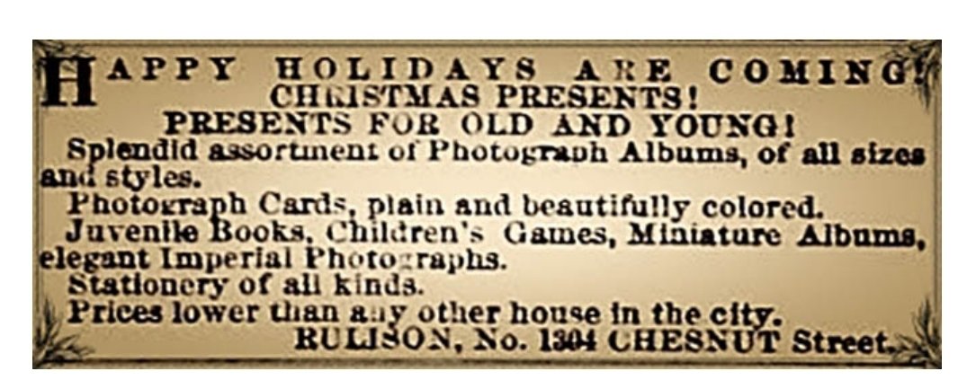 1/11 ARE SECULAR LIBERALS TRYING TO CANCEL "CHRISTMAS?"I researched the history of HAPPY HOLIDAYS & XMAS. ᵀᴴᴿᴱᴬᴰ HAPPY HOLIDAYS dates back to the 1800s. (Splendid Photograph Albums ad, Philadelphia Inquirer, Dec. 5, 1863)↴...
