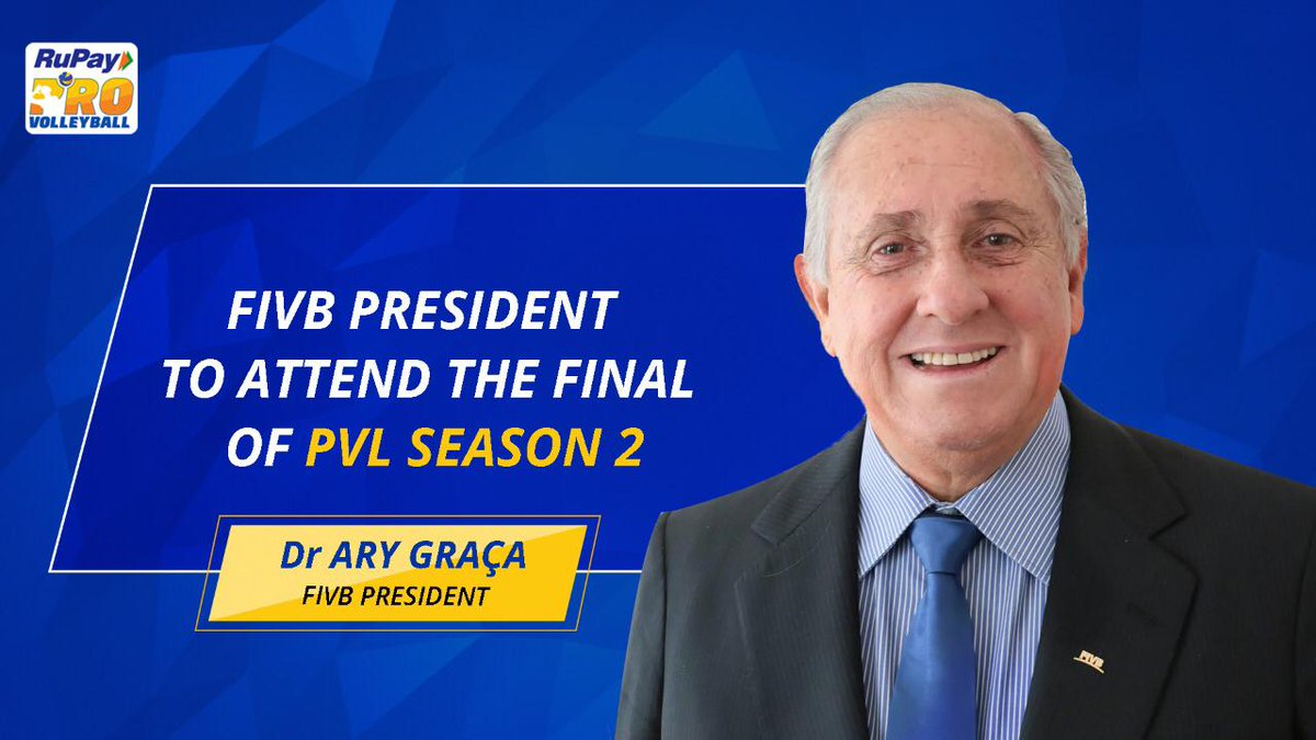 We are glad to announce that the FIVB President, Dr. Ary Graça, will grace the #RuPayPVL Final with his presence. We look forward to having you here in India #BemVindaGraça! <a href="/FIVBVolleyball/">FIV International Volleyball Federation</a> #ThrillKaCall