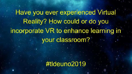Victoria_D2019's tweet photo. A4: I have experienced Virtual Reality just a little bit, but never really professionally. I think this is a great idea to introduce students to places where you can't take a field trip to- like France! #tldeuno2019 https://t.co/5TKJIuPeWP