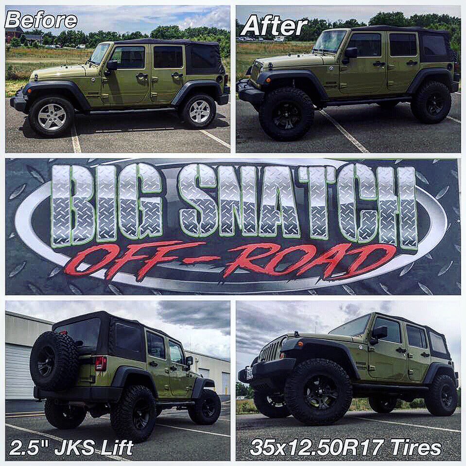 Let’s see those #BEFOREANDAFTERS 🙌🏼
@jksmfg 2.5” suspension lift & @nittotire @fueloffroad combo really sets this Jeep off‼️‼️‼️ 
—————————————————
#bigsnatchoffroad #bsor #jeep #bsorco #gotsnatched #snatchcrew #4x4 #offroadshop #fredricksburg #virginia #localbusiness #bigsnatch