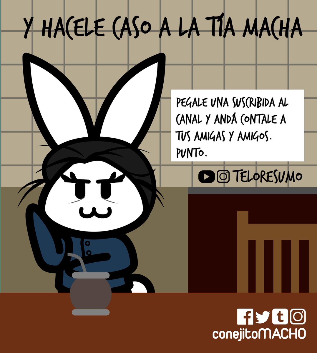 conejitoMACHO's tweet photo. Homenaje a @teloresumo 🇦🇷 . Dale una MeGusteada, una suscribida, una compartida, una instagrameada y una retwitteada
YT: https://t.co/oPs8N76ZFg
Y hacele caso a la Tía MACHA.
#teloresumoasinomas #teloresumo #jorgepinarello #tiamarta #conejito #conejitomacho #tomandomate https://t.co/JZ6Ah8bdY3