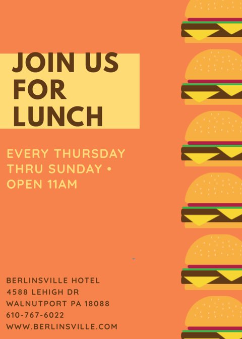 berlinsville's tweet image. Open at 11am • Call 610.767.6022 For Reservations