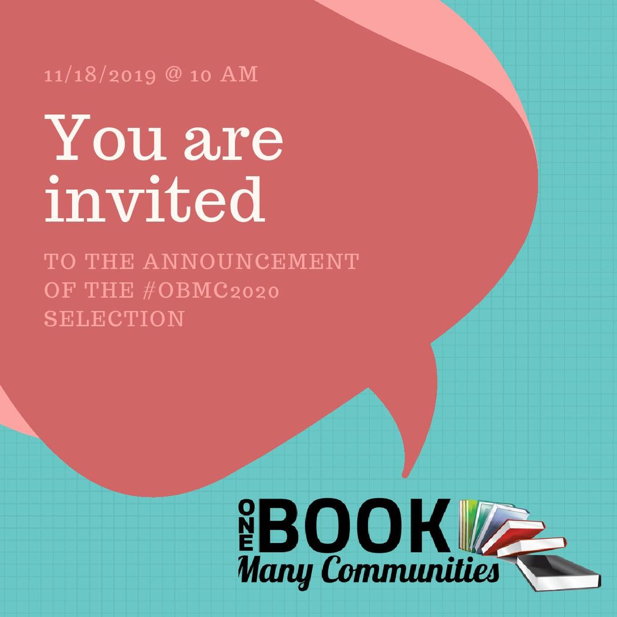 obmc2020's tweet photo. We are excited for the announcement of the 2020 #OneBookManyCommunities selection!
Join us on Monday, November 18th @ 10:00 a.m. at the:
Champaign County Library
1060 Scioto Street
Urbana, OH 43078
when State Representative Nino Vitale will reveal the winner
#OBMC2020 https://t.co/X1Sml5kKyz