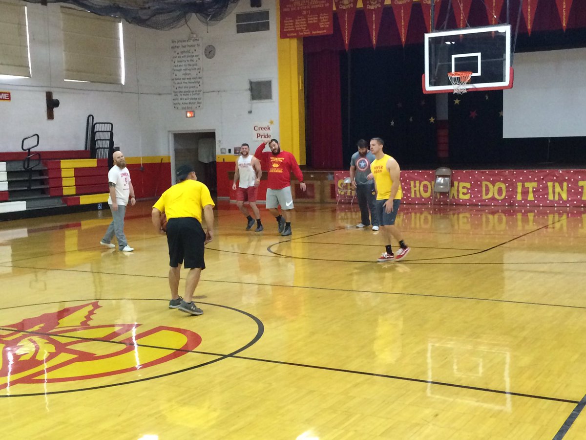 Great to have a young staff who are already with you at the lockerroom! #creekpride #formerplayers #playoffsaturday