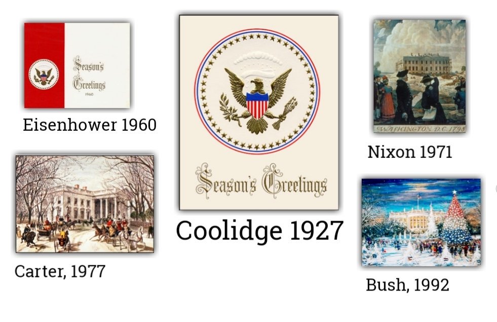 🅴The first Chrismas card sent by a POTUS was a HAPPY HOLIDAYS card, in 1927 by President Coolidge.The White House has sent "Happy Holidays" (Christmas + Hannukah + New Year's), or secular images, most years since.↴...