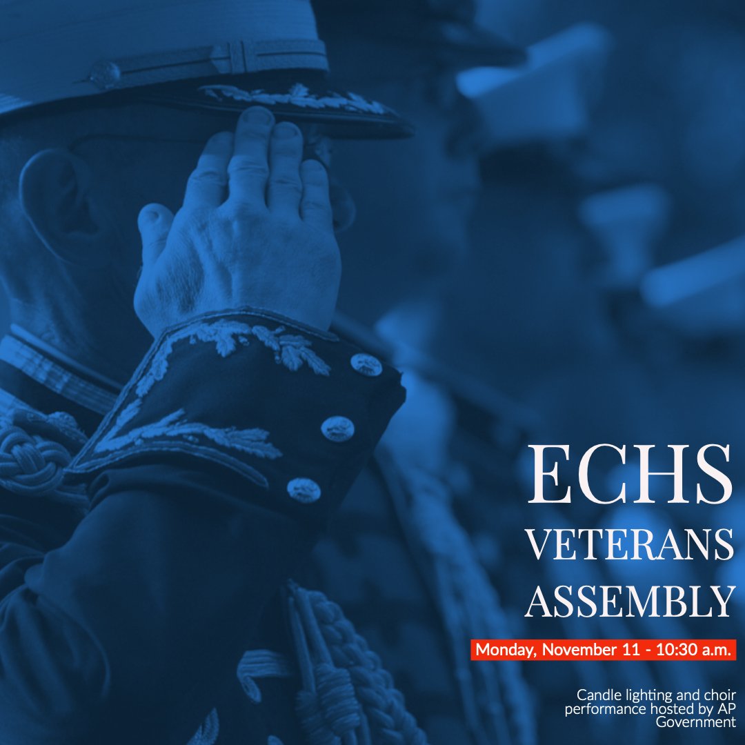 AP Government classes are hosting the Veterans Assembly Monday, Nov. 11 at 10:30 a.m. The choir will perform, and students will light candles in honor of those who have served. #echs #veteransday #weareconnected