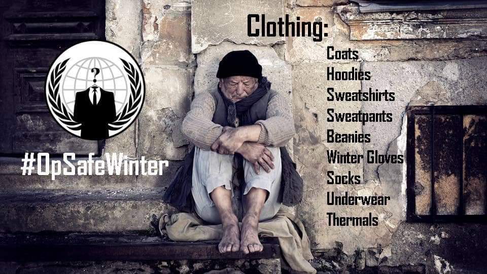 fifi_dh's tweet photo. Give some of your time and compation to homeless people, and help them with the first necessities material: blankets, clothes, toiletries, food ... #OpSafeWinter #Homeless #Anonymous #Anonymiss https://t.co/4tzjbV05Wr