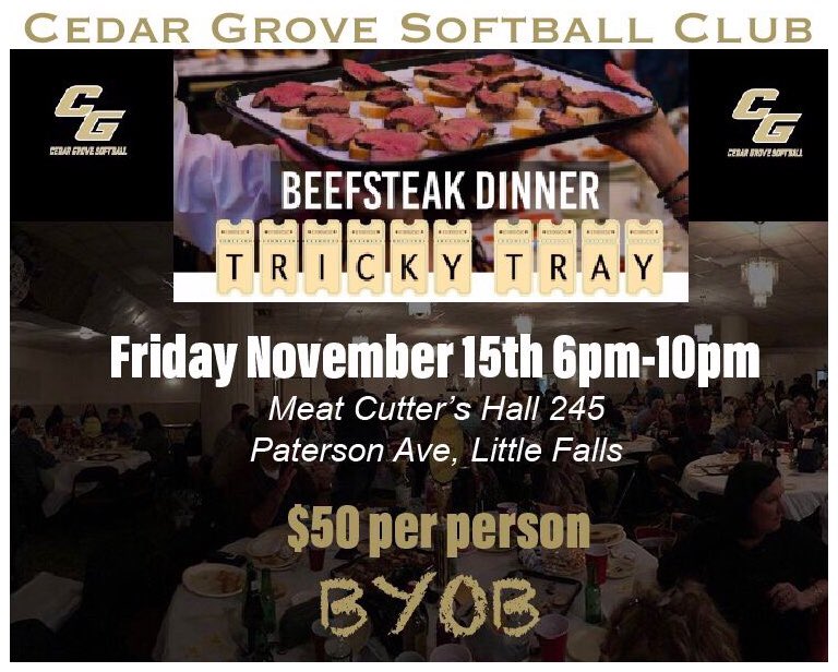 Enjoy a great night out and support the team‼️

Just a few 🎟tickets🎟 left!

For more info contact Gerry Grande - (973) 891-6024 gvkmgrande@gmail.com

🥎All proceeds will benefit the Cedar Grove HS Softball Program🥎