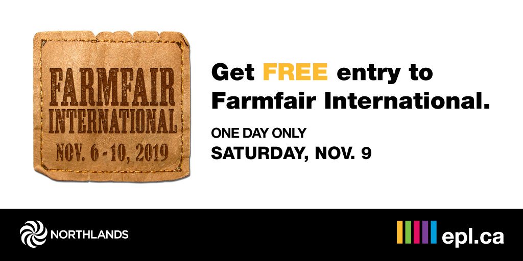 Today only: Get in FREE to #FarmFair at @NorthlandsAg with your EPL card! It's one of Canada's top agricultural shows and EPL will be there too. Join us at our robot rodeo between 8:30 a.m. and 11 a.m.: bit.ly/2Nzq9o6