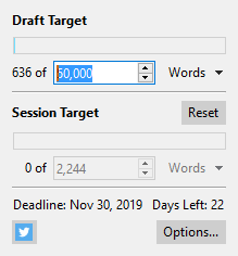TashaLDriver's tweet photo. Starting late on #NaNoWriMo. Let's see how far I can get. @ScrivenerApp. #amwriting https://t.co/qvUB18F7jw