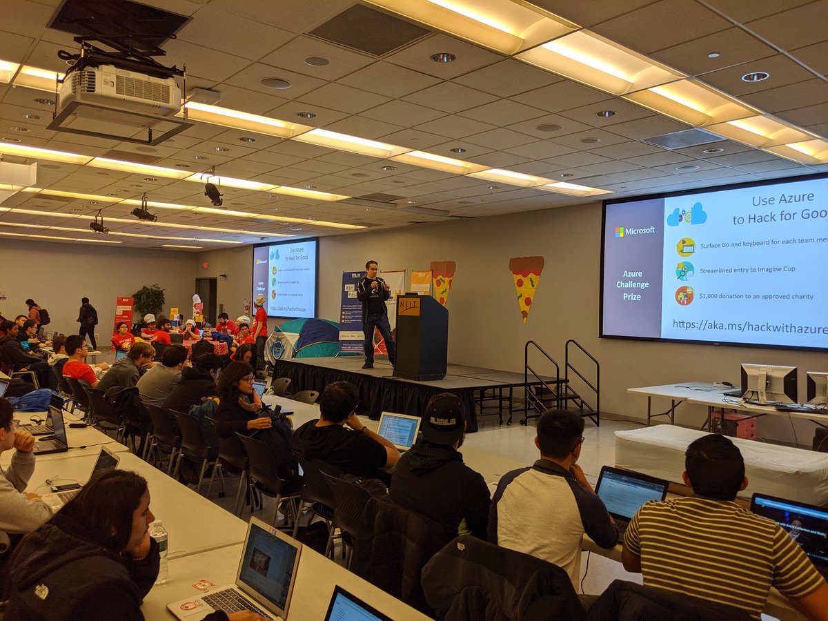 GeekTrainer's tweet photo. . @IamPablo giving keynote at @hacknjit

#mlh #hackwithazure #hacknjit #imaginecup https://t.co/X4NVex7SD5