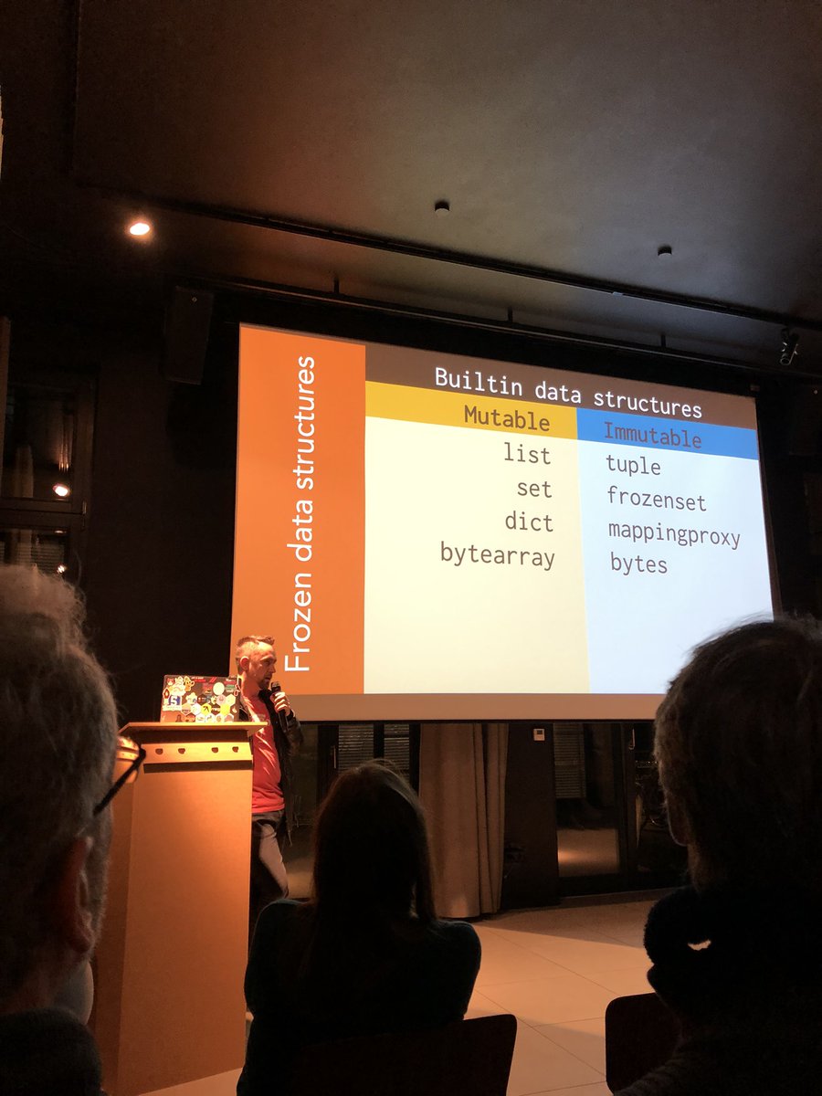 YennyCheung's tweet image. Mutable objects are not hashable. But not all immutable objects are hashable. 
One advantage of immutable objects is that they are thread safe. 
@llanga at #pythonpizza