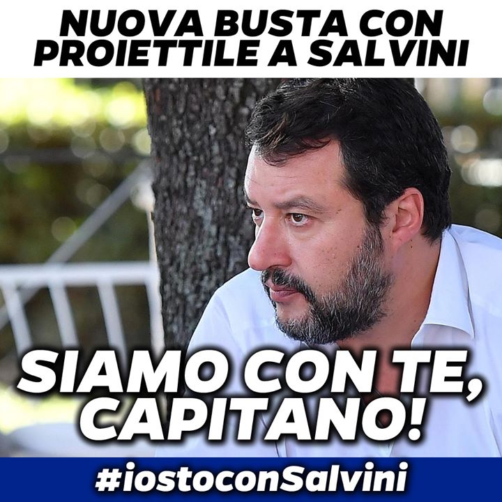 ++ NUOVA BUSTA CON PROIETTILE RICEVUTA DA MATTEO SALVINI: SIAMO TUTTI CON TE, CAPITANO! #iostoconSalvini ++