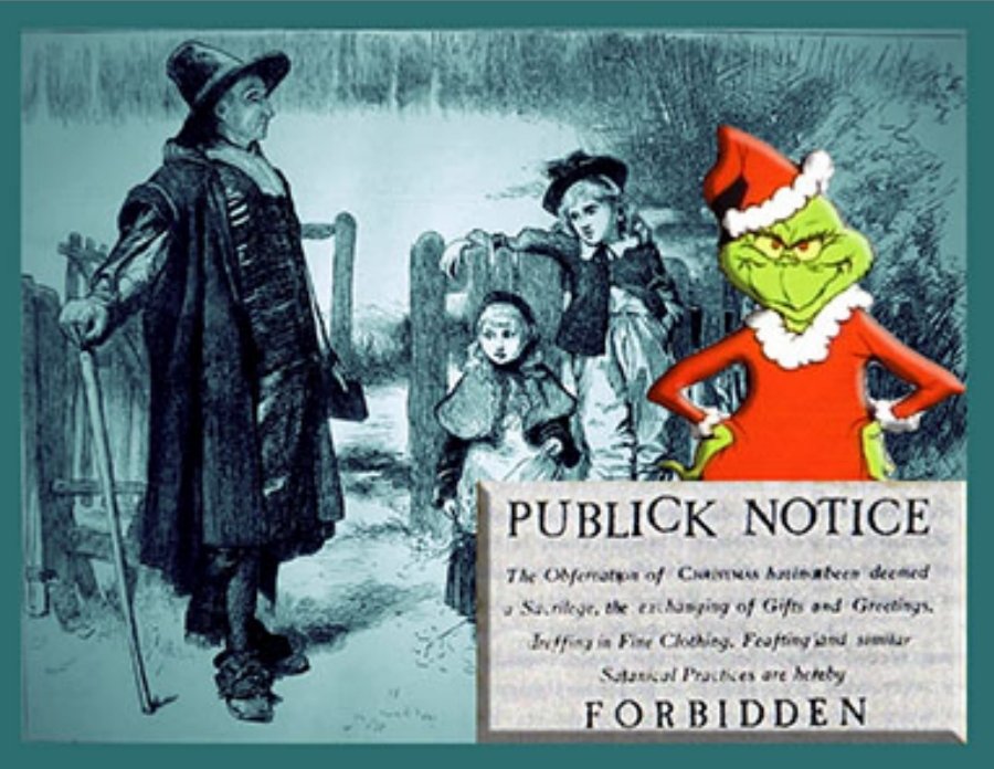 🅷Christmas WAS banned once —from 1659 to 1681. In Boston. By Puritans. They'd long condemned "the drunken merrymaking that often comes at the holiday, the robbery, murder and what not.” The fine was 5 shillings, or $100 today.↴...