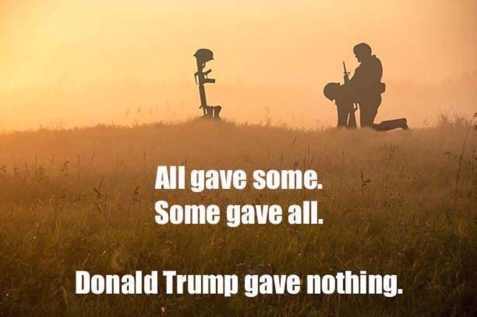 @B52Malmet .🇺🇸💙 To ALL #AmericanVeterans 

#NeverForget What #EffeteTrump Has Done...