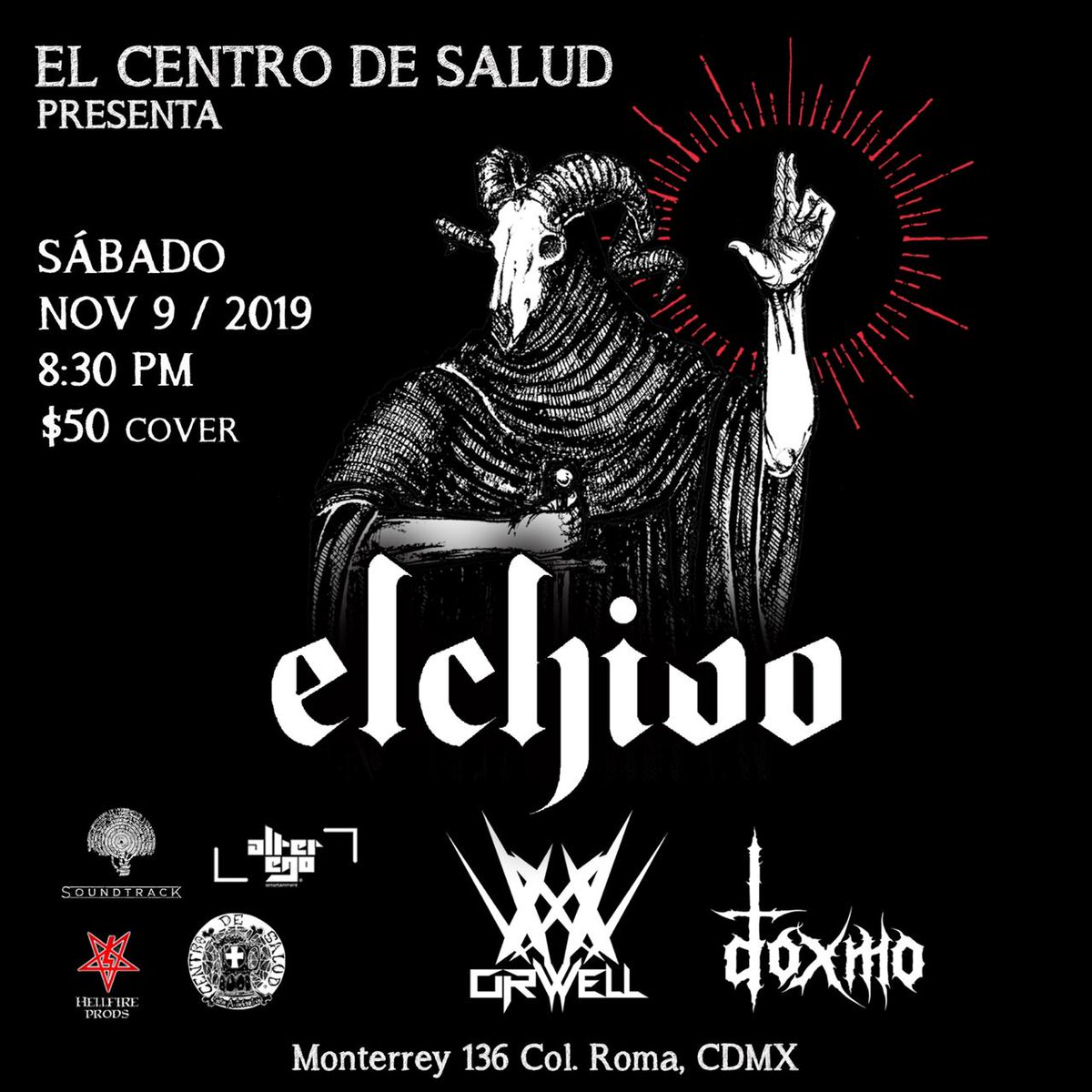 AlterEgoShows's tweet photo. Hoy todos mover el cráneo en el #Centrodesalud c/

- El Chivo
- Orwell
- Doxmo

20:30 horas https://t.co/u9YMI5IuU3