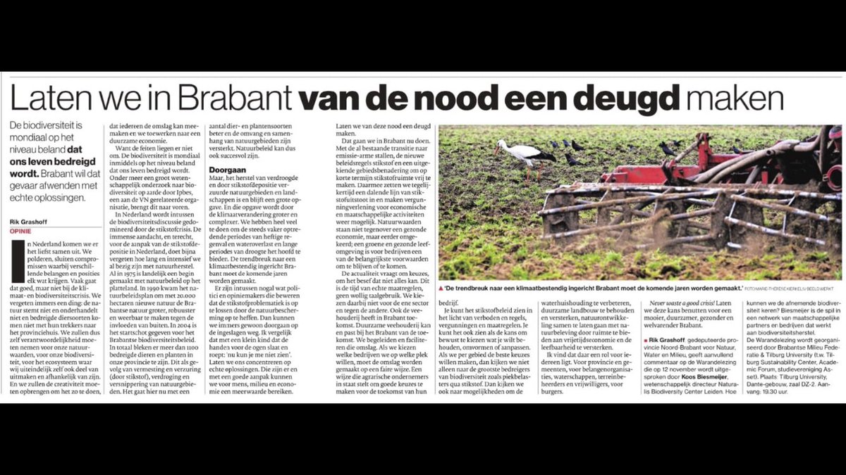 Een prachtig betoog van onze gedeputeerde <a href="/rikgrashoff/">Rik Grashoff</a> dat verbindend is naar boeren, politici, Brabanders en de natuur. Dit vat de kern van het probleem, de richting van de oplossing. #NeverWasteAGoodCrisis