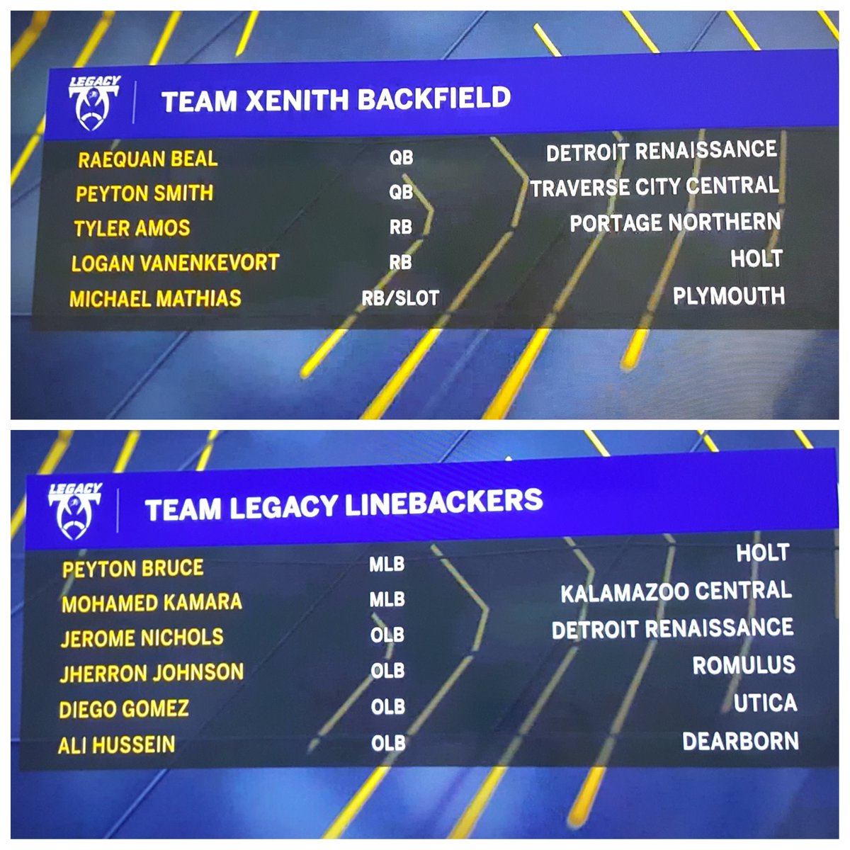 A huge congrats to @theloganvan and @PeytonBruce33 for their selections to the Xenith 2019 Senior All-star game! Coaches will be former Detroit Lions Herman Moore for Team Legacy and Joique Bell for Team Xenith. #RiseWithUs 2020