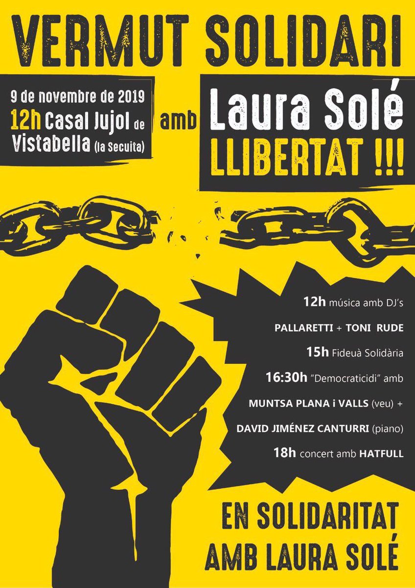 juristestgn's tweet photo. “No puc entendre tanta injustícia”
“Ella té vint-i-cinc anys i està tancada”
Són paraules que ens ha dit avui la mare de la Laura Solé, que també ha recordat les altres persones empresonades.
Tot el nostre suport per a totes elles.
#llibertattothom #prourepressió https://t.co/v8cjIqdPVh