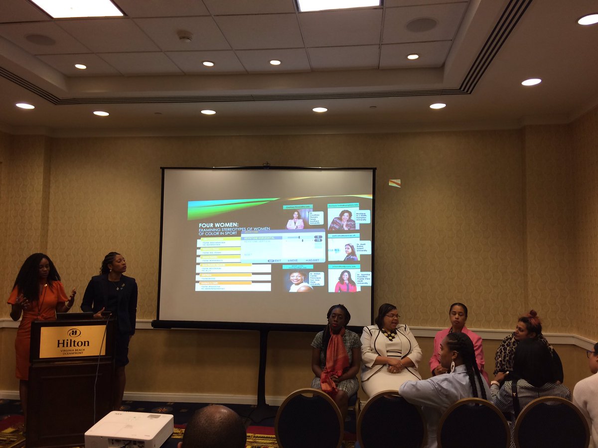 AJ_Rankin's tweet photo. Powerful and honest panel and organisers: Four women: Examining Stereotypes of Women of Color in Sport. With invaluable contributions and narrative sharing by @Arts32 from the UK #NASSSCONF2019 thank you Akilah, Jasmine, Monique, Aarti, Courtney and Joyce https://t.co/BVLMae3GgA