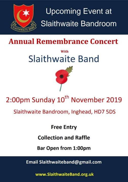 Tomorrow morning we will take part in the remembrance service in St. James' church and afterwards at the war memorial. In the afternoon starting at 2pm we have our free remembrance concert at the bandroom.