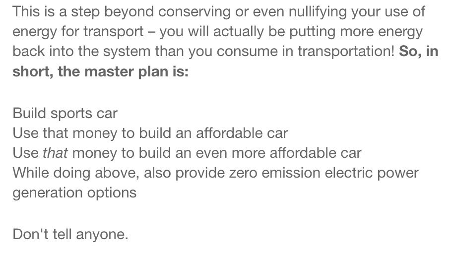 Here are some other examples of tech visionaries:Aug 2006: Elon Musk publishes "The Secret Tesla Motors Master Plan" https://www.tesla.com/blog/secret-tesla-motors-master-plan-just-between-you-and-me