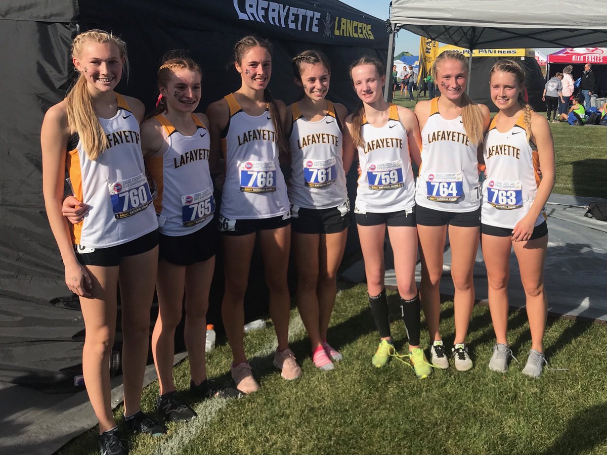So proud of this group of runners!! 6th team Class 4 girls CC for 2019!  Grace Tyson 3rd place individual state medal winner!!  What a team effort!! ⁦<a href="/LafayetteLancer/">Lafayette Lancers</a>⁩ ⁦<a href="/LHSLancerPrin/">LHS Principal</a>⁩ ⁦@LHS22Principal⁩