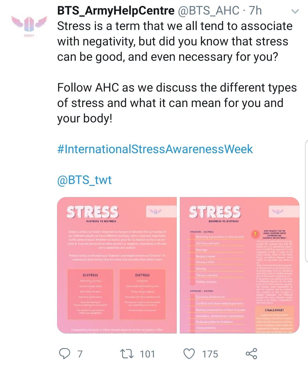 There is  @BTS_AHC, an ARMY-run account that advocates for mental health awareness and offers help to those who are struggling, they are a beacon of hope to those who live in an environment where they can't talk to anyone they know about their struggles.