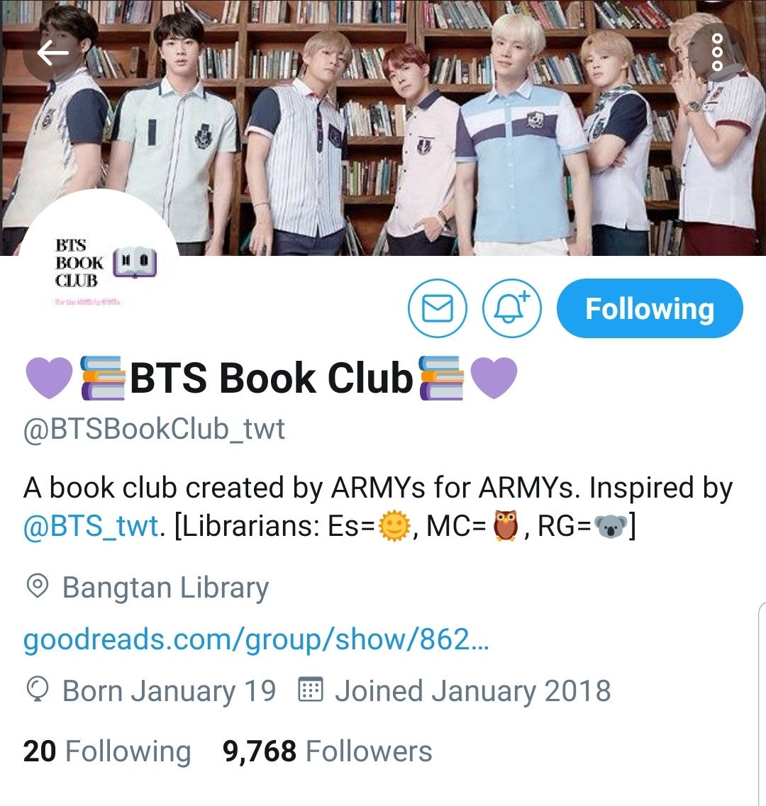 There's an account for ARMYs who love to read! They recommend books to any ARMYs looking for something to add to their libraries, and hold live discussions on books they've read!  @BTSBookClub_twt