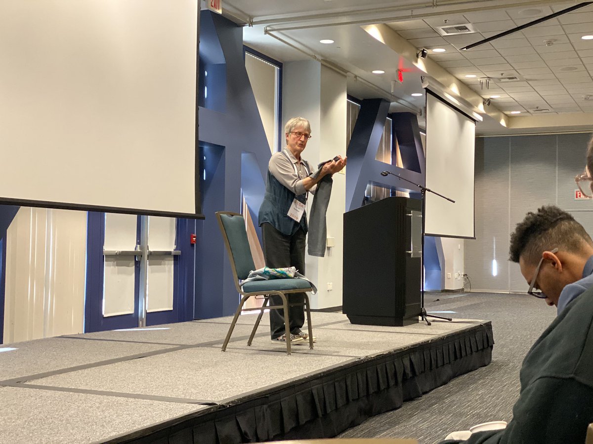 hockendougal's tweet photo. Donna Haraway giving a fantastic presentation / workshop at #slsa2019 inspired by Ursula Le Guin’s “Carrier Bag Theory of Fiction.” https://t.co/11YZCl1usn