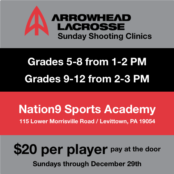 arrowheadlax's tweet photo. REMINDER! Sunday clinics @Nation9Sports start TOMORROW Nov. 10th - grades 5-8 at 1PM and grade 9-12 at  2PM. $20 per player. #dothework https://t.co/W1BjcRfz7W