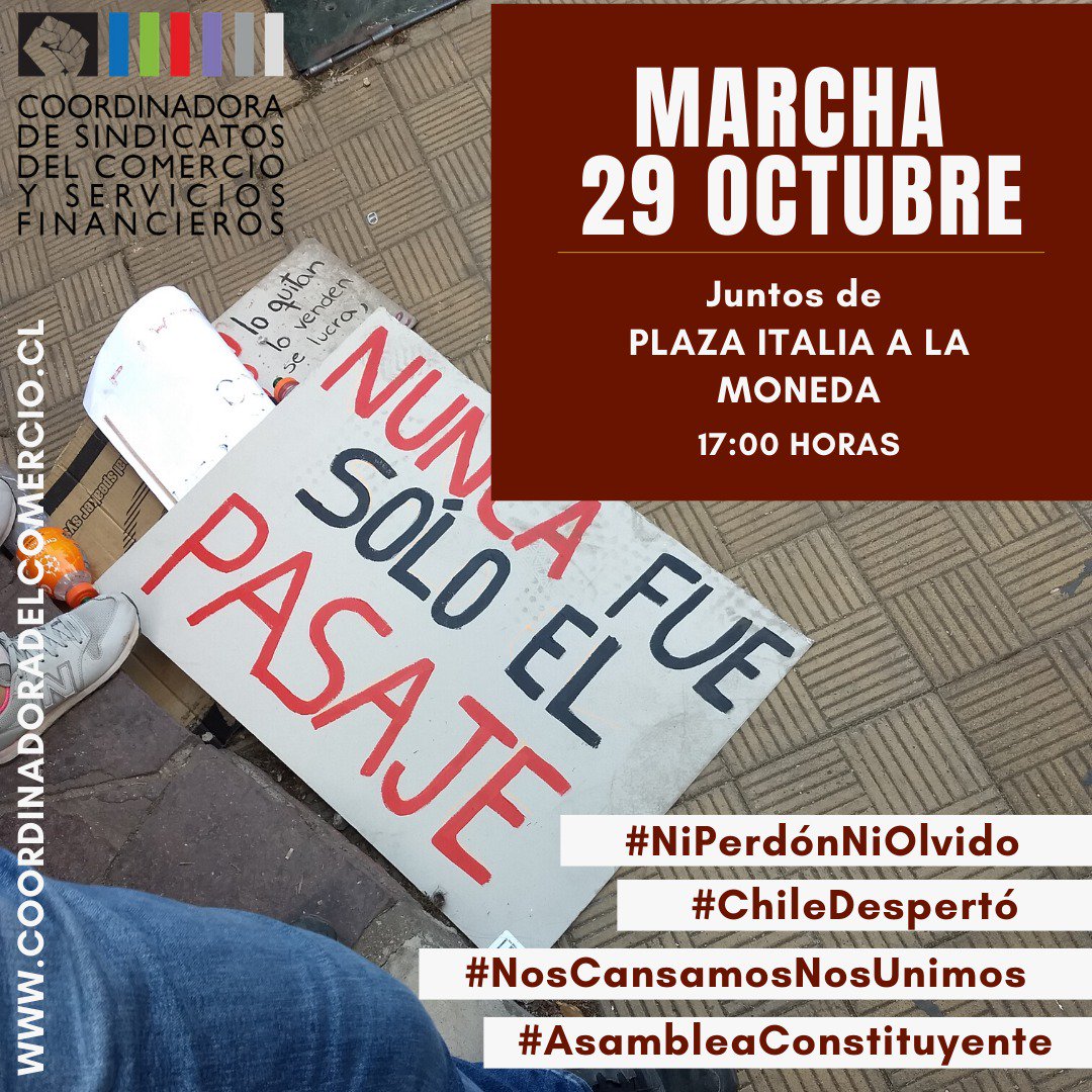 Porque ya no son $30 pesos, son los muertos, los heridos, los detenidos... Sigue siendo la injusticia y la ceguera del gobierno #DDHH #NiPerdonNiOlvido #ChileDespertoً #NosCansamosNosUnimos #AsambleaConstituyente <a href="/UnidadSocialCh/">Unidad Social</a>  <a href="/Cetra_Trabajo/">Centro de Estudios del Trabajo</a>