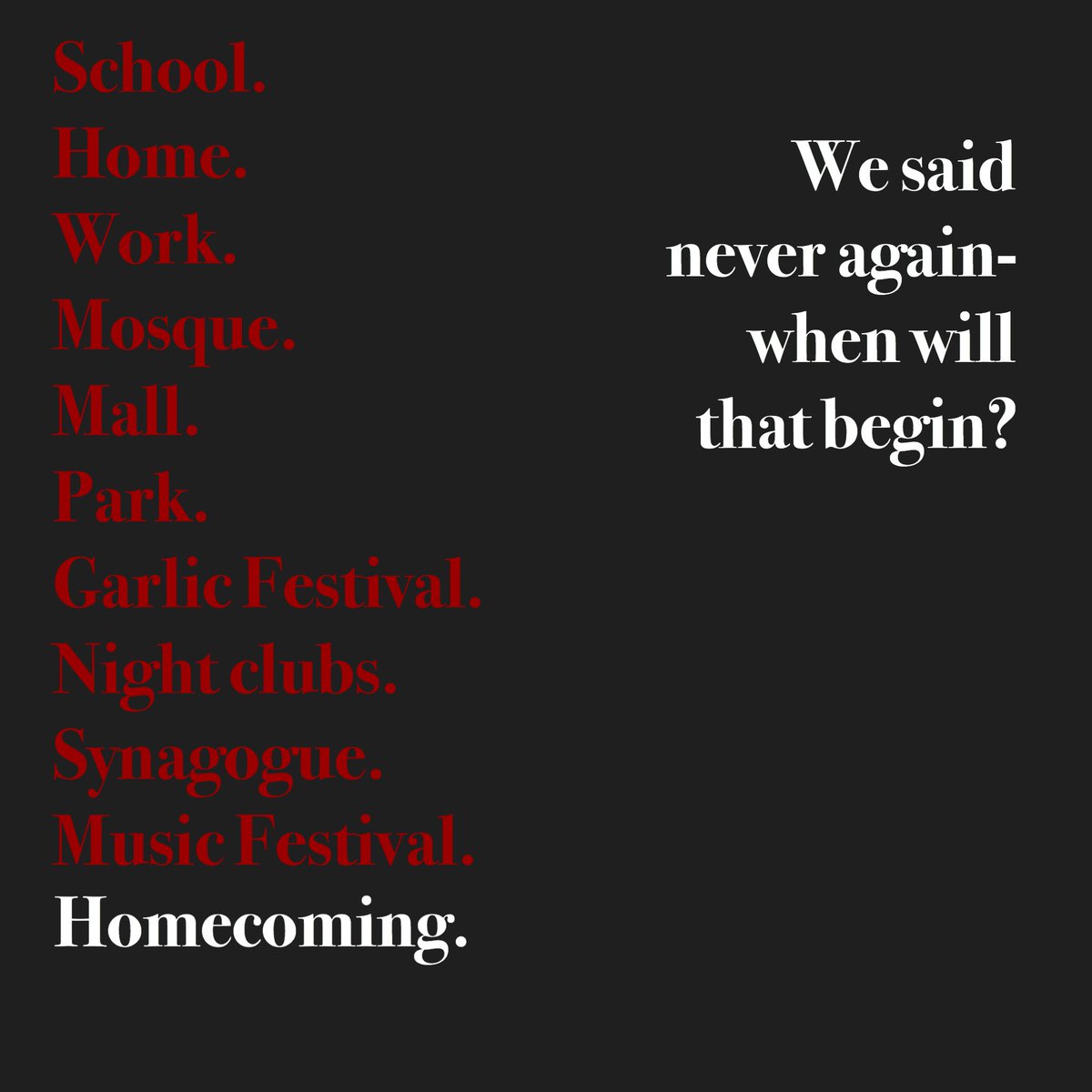 SASSIowa's tweet photo. Saturday night two students at the Texas A&amp;M homecoming were shot and 12 others were injured. Sunday at a vigil, for the students who died, a gunman opened fire, thankfully no one was hurt or died. We said #NeverAgain and it happened again in 24 hours-twice. https://t.co/H8FUtYTpkB