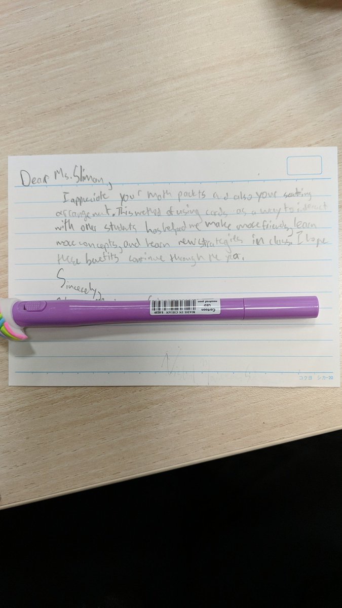 EmilySliman's tweet photo. This is why I'll keep doing the #visiblyrandom groupings. Thank you @BeckyHall75 for the inspiration and @roy_tomlinson for asking Ss to write notes to their teachers. #iteachmath https://t.co/KzhKv5Pcnl