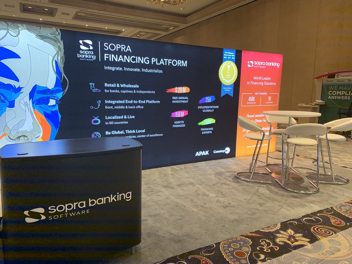 NatSweet_SBS's tweet photo. Booth all set up and ready to go for the opening drinks reception #AFSummit19 #autofinance #soprafinancingplatform https://t.co/2KX3Xqr3LS