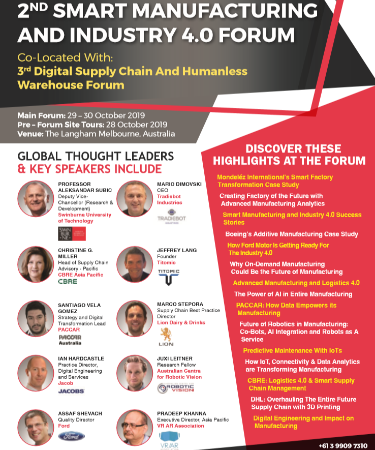 tradiebot's tweet photo. Our CEO, Mario Dimovski will be speaking at the #smartmanufacturing and #Industry40 forum in Melbourne today. Discussing his journey in #3Dprinting and #digitaltransformation within the #automotive repair industry including, our collaboration project #Repairbot https://t.co/T3zYt5rOwV