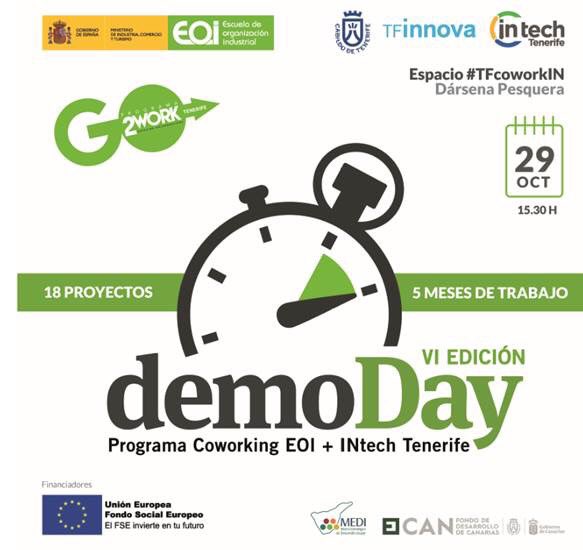 ¡El espacio #TFcoworkIN será el escenario de la VI Edición #DemoDay! 

18 proyectos y 5 meses de trabajo cuyo objetivo es fomentar la creación de #startups en la Isla. ¡Te esperamos!💡
 
🗓️29 octubre
📍#TFcoworkIN
🕞15.30h