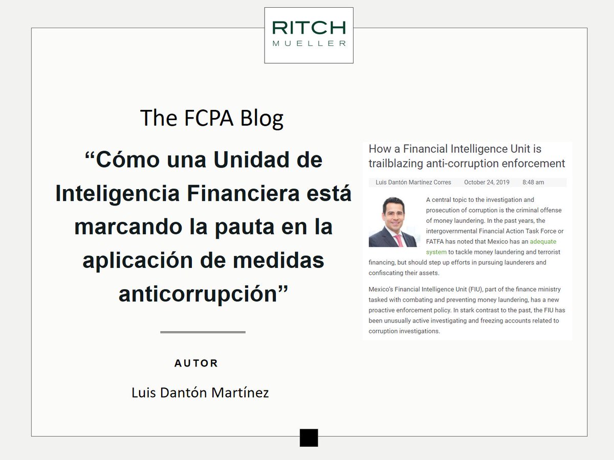 RitchMuellerMX's tweet photo. Luis Dantón Martínez Corres explica en este artículo publicado por #TheFCPABlog el papel prominente que la Unidad de Inteligencia Financiera está jugando en las investigaciones y casos #anticorrupción y para perseguir el #lavadodedinero.
Leer artículo https://t.co/eRBdTzJJ8V https://t.co/NLSWxk5wlZ