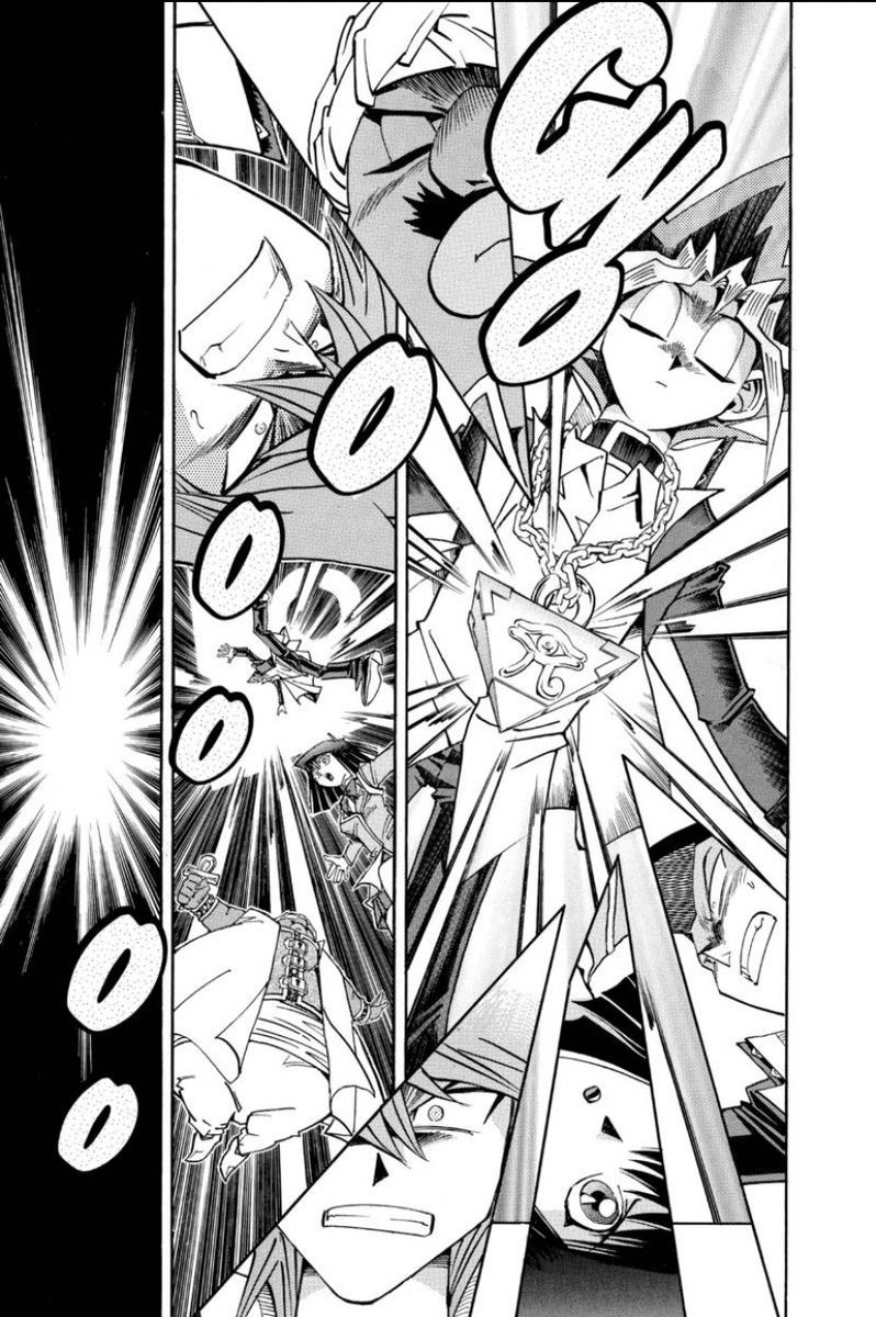 Love the way everyone’s individual reaction panels surround Yugi’s Millennium Puzzle along with the beams of light coming off of it.