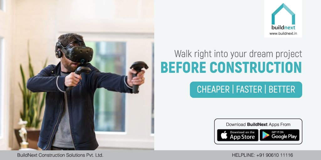 BuildNext's tweet photo. Virtual Reality (VR) offers people an artificial lifelike environment. Now you can now walk right into your dream project before a single stone is laid. Just like taking a test drive for your new car! #ExperienceVRWithBuildNext https://t.co/tueU3GeXwF