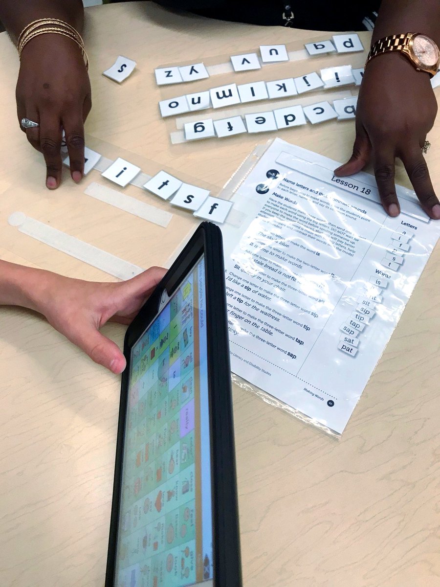 AAC &amp; Literacy

I'm gonna say it again - literacy isn't a privilege, it's a right. 

EVERYONE deserves to learn to read and write, especially those who use AAC! Here's a photo snapped in one of my ELA rooms during a word study small group session.

#useAACtolearnAAC #AACaware19