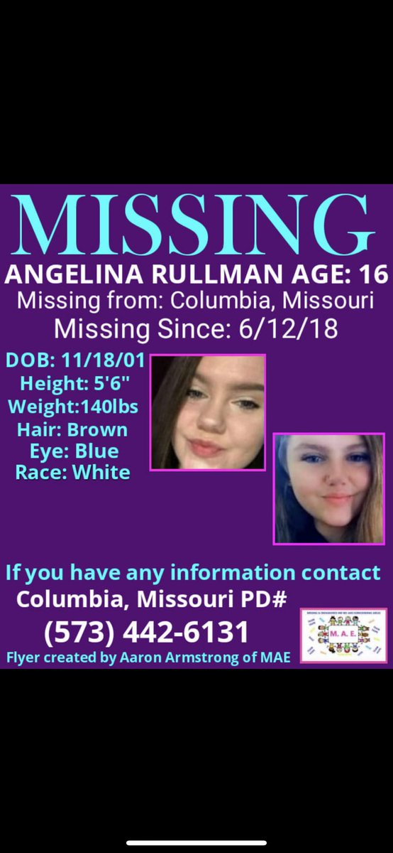 mami_2_3's tweet image. Angelina Rullman is currently listed as missing from the Columbia Missouri area. Any information regarding her whereabouts could help ensure she is safe. #missingandendangered #bringmehome #findme #angelinarullman share to help her family find her