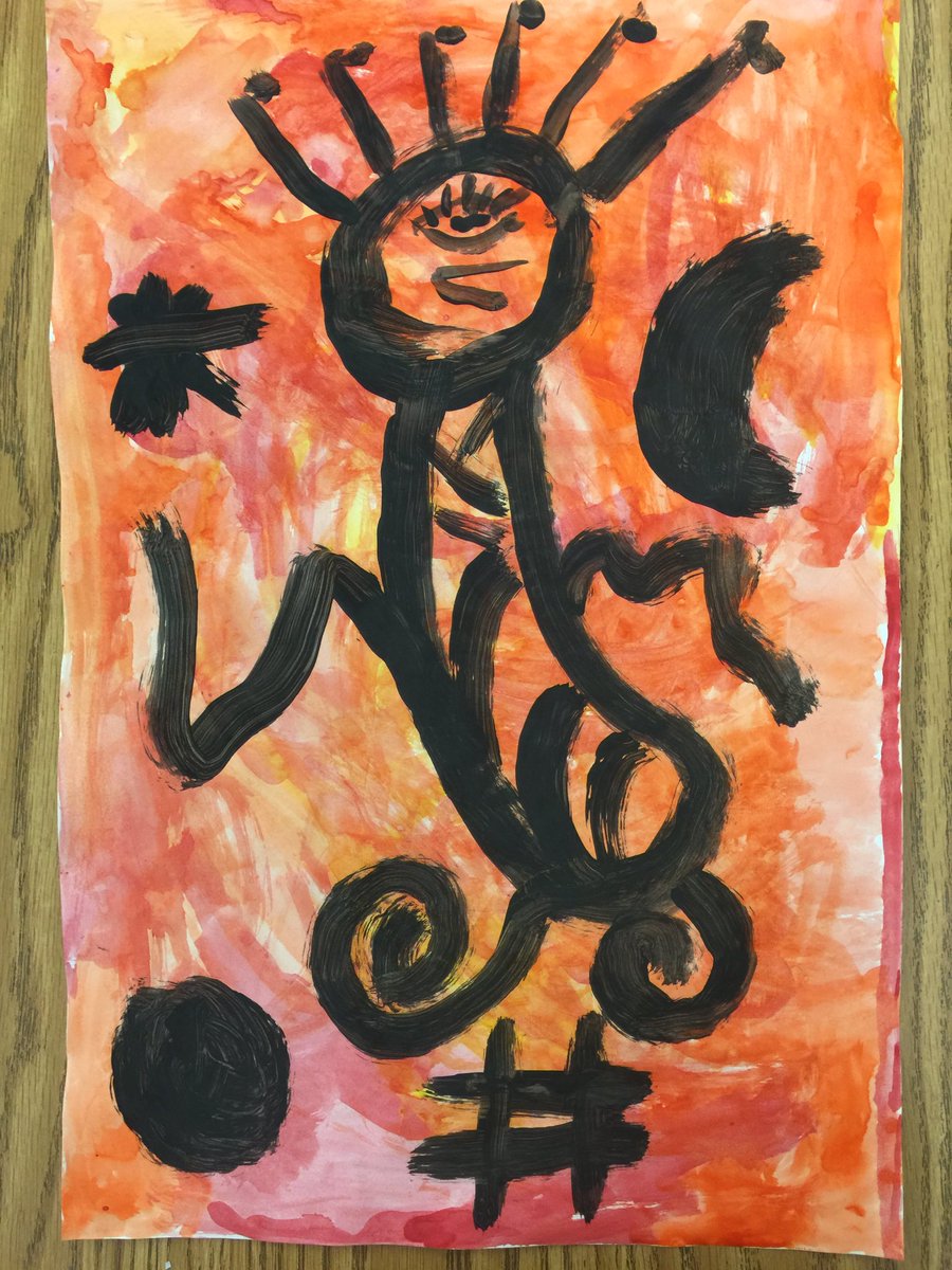 3rd grade is almost finished their Miro’ Creatures. Next week they’ll add oil pastel and then they’ll be done!! Way to go!