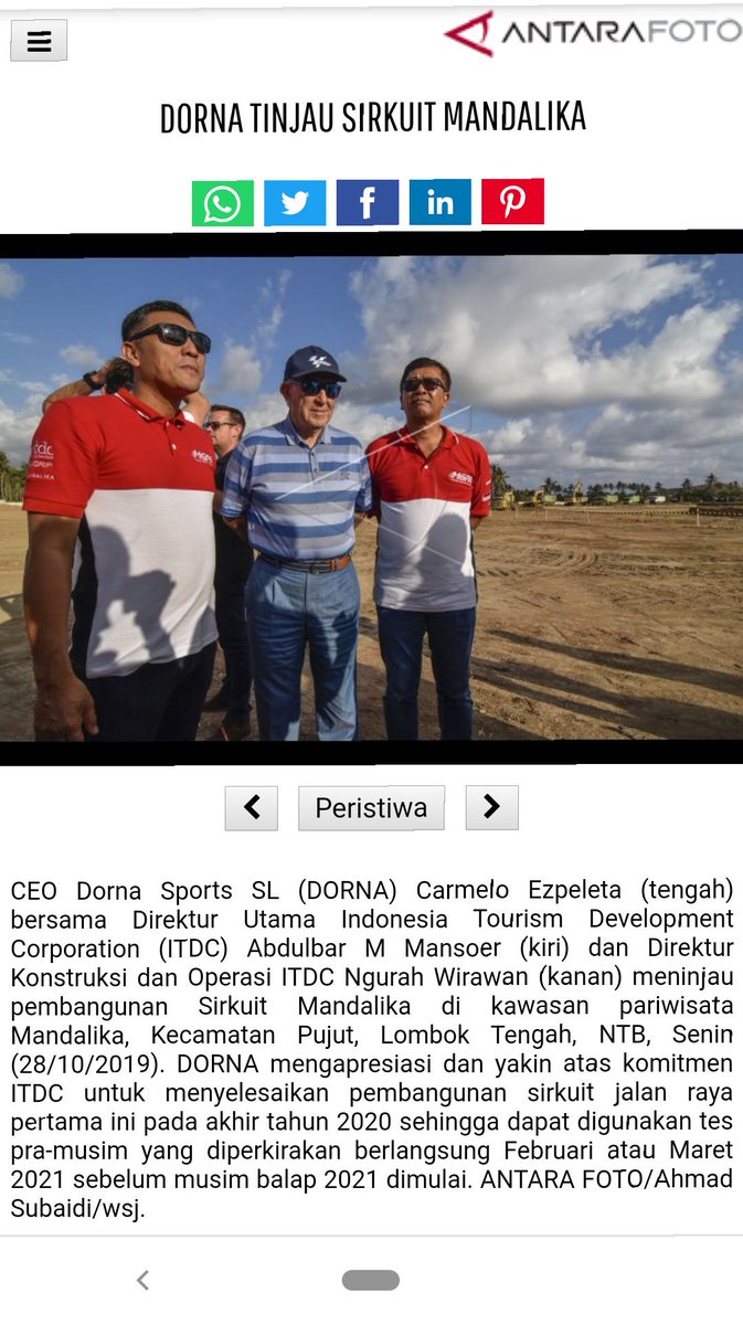 Dorna Mengapresiasi dan yakin atas Komitmen ITDC untuk menyelesaikan pembangunan sirkuit jalan raya pada akhir 2020