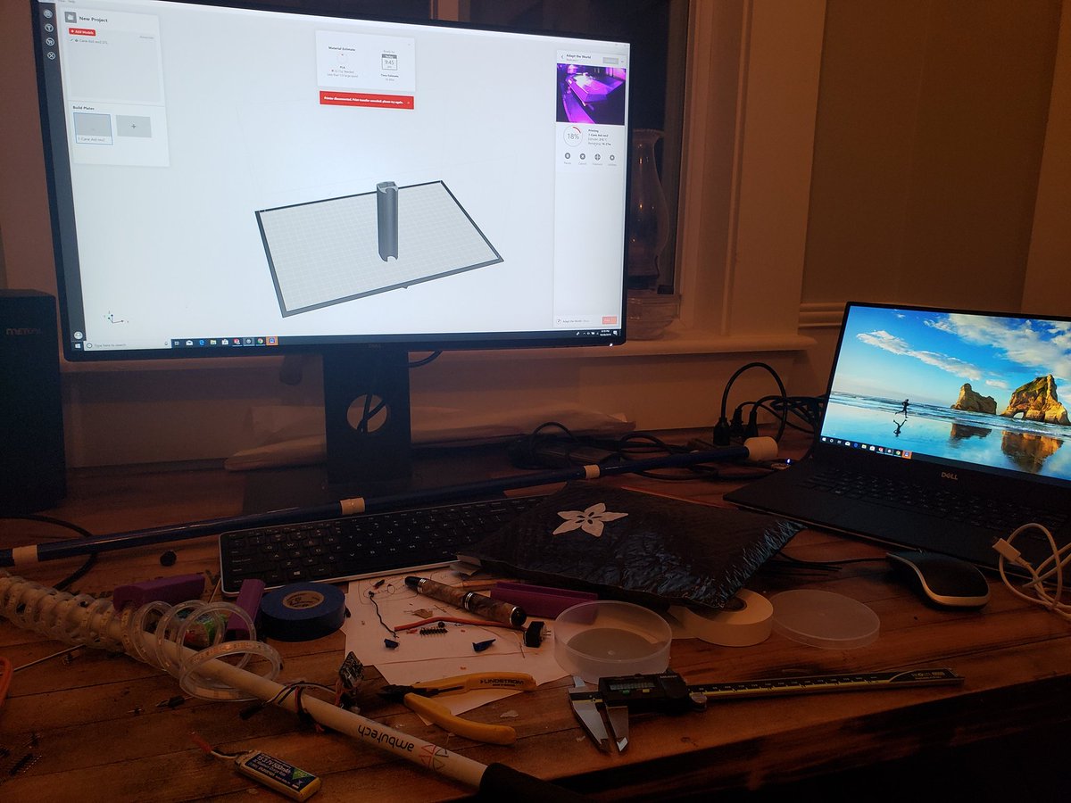 AdaptTheWorld's tweet photo. This is the aftermath of a good design session.  Just hit print on the #3dprinter and looks like I'll be cleaning this mess up in the morning.   #accessibilityforall #AdaptTheWorld https://t.co/VYF6Lg33Db